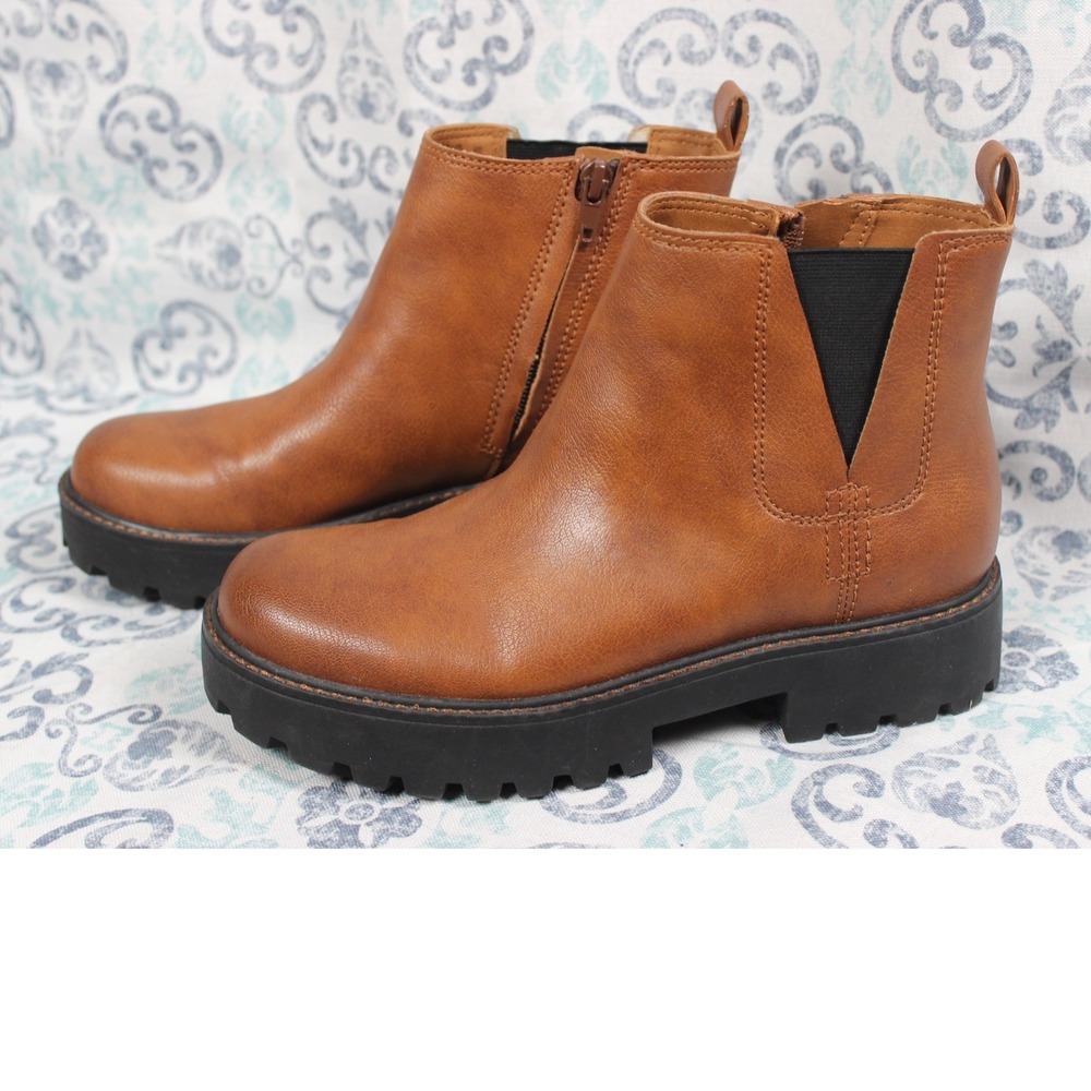 Zodiac Shiloh Cognac Brown Platform Lug Sole Ankle Boots Womens 6M‎